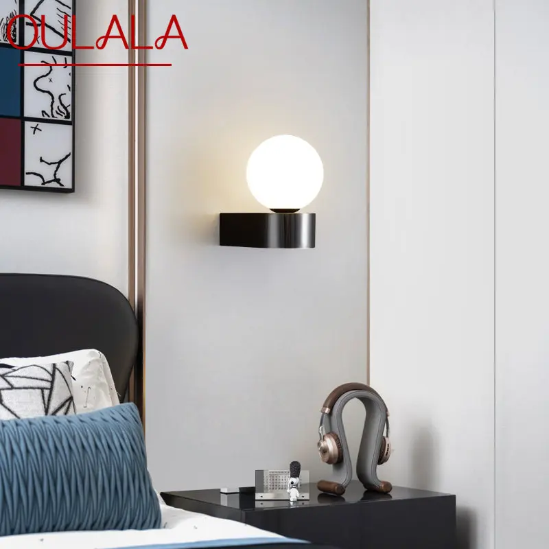 OULALA Contemporary Black Brass Sconce light LED 3 Colors Simply Creative Beside Light for Home Bed Room Decor