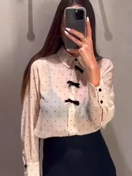 HH Women Fashion Blouses Solid Turn-Down Collar Long Sleeve Bow Decorate Single Breasted Female Autumn Casual Shirts 2 Color