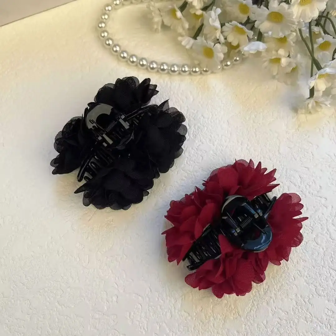 Hair Claw Clip Rose Flower French Relaxed Women Secure Grip Non Slip Resin Metal Pink Lightweight Office Travel Elegant