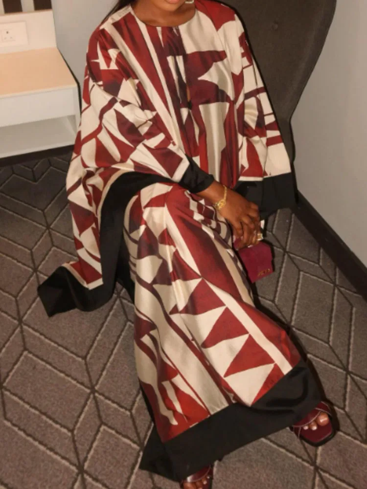 2023 Lente Nieuwe Vleermuis Mouw Gewaad Maxi Jurk Dames Elegante Coltrui Losse Feestjurk Vrouwen Chic Geplooide Grafische Banket Jurk