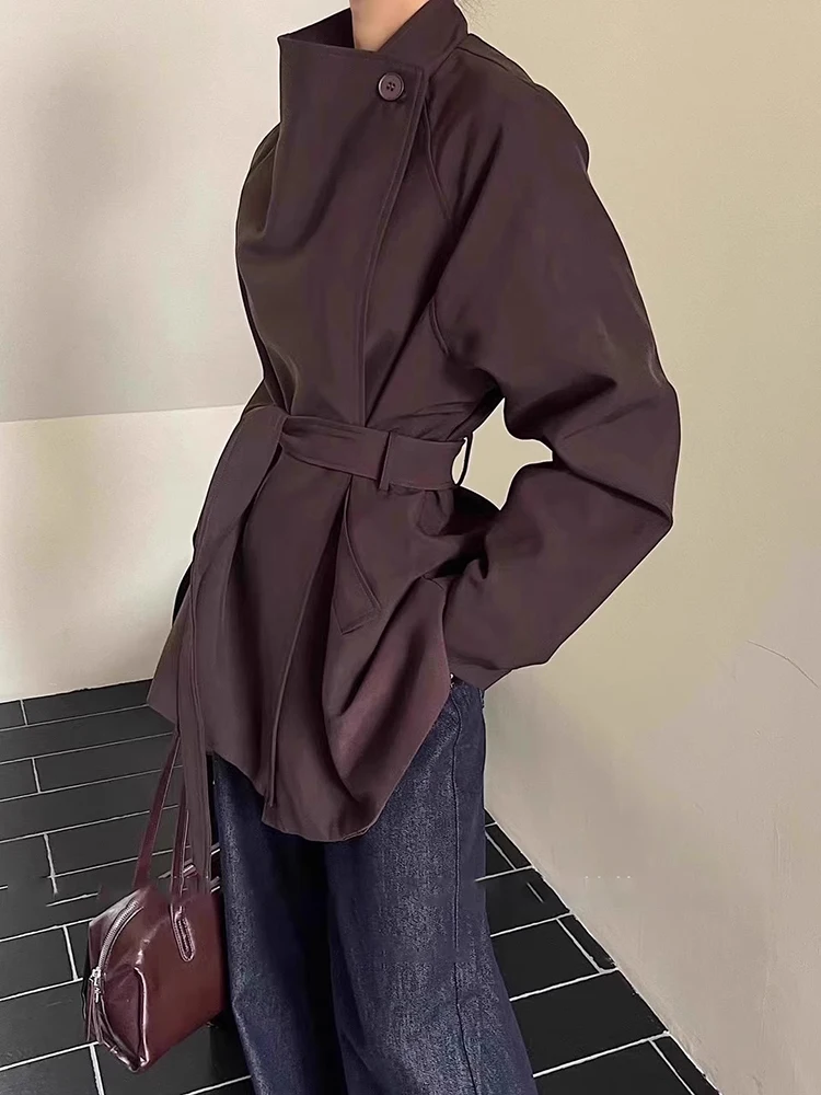 FANAN Temperamento Trench corto per le donne Stand Collo Cintura raccolta Vita Fit Giacca a vento Office Lady Cappotti Donna 2025 Autunno Nuovo