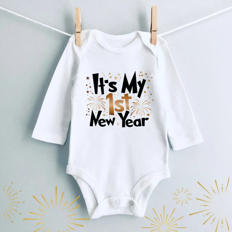 It Is My 1st New Year Baby Boy Girl Long Sleeve Cotton Bodysuit White Autumn Winter Romper Neworn Baby Christmas Costume