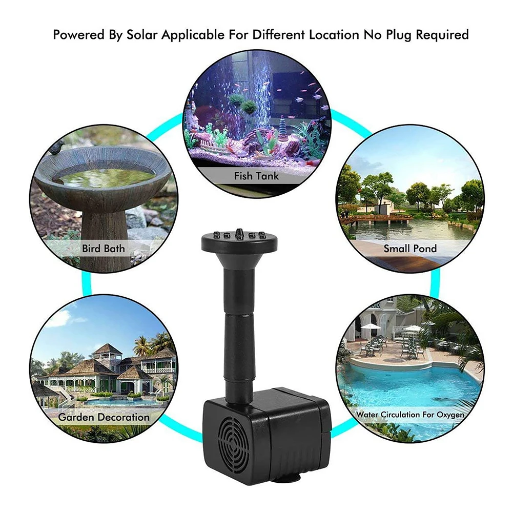 Solar Water Pond Pump Easy Installation with 6 Nozzles Water Pump Powered Panel Kit Decorative Props Portable for Outdoor Garden