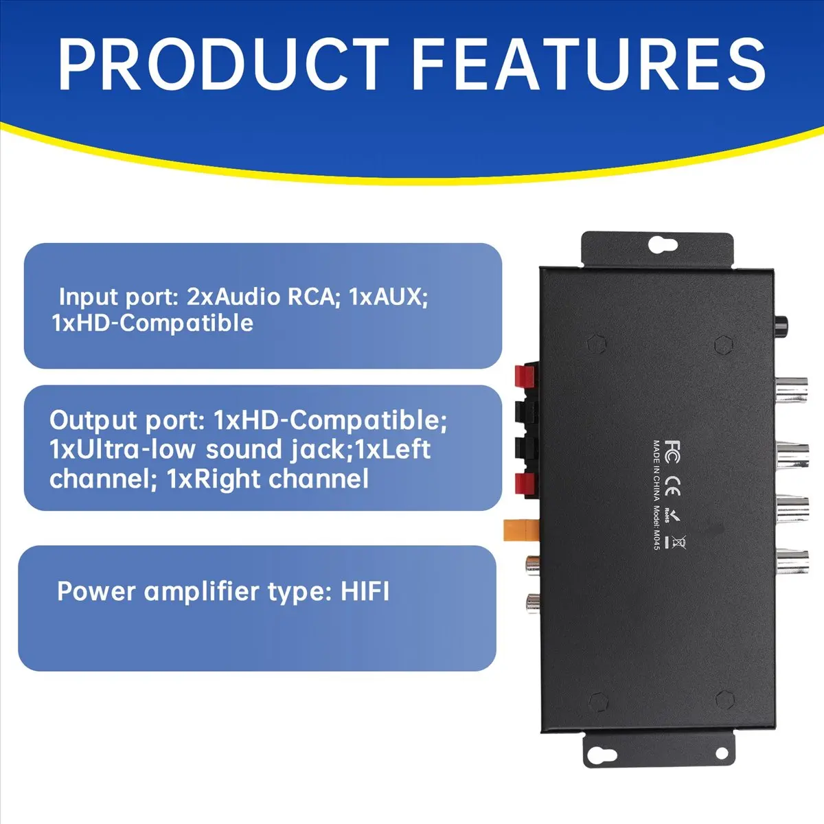 

(BAAY) Аудиоусилитель HI-FI 2.1CH 160W+80W с поддержкой Bluetooth/HDMI/RCA/AUX, регулировкой басов/высоких частот для дома/автомобиля, вилка EU