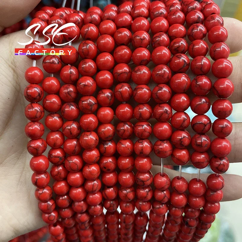 Natural Stone Red Howlite Turquoises Round Loose Beads 15\