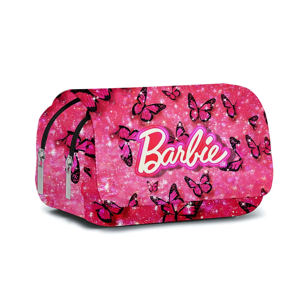 3D Barbie stampato doppio strato Flip Pen Bag Kawaii Pink Girls Schoolbag Pouch bambini scatola di cancelleria portamonete Organizer regali