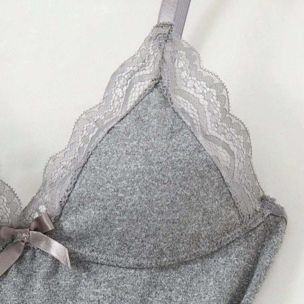 New Lace Patchwork Women's Pajama Side Slit Breathable Underwear Dress Polyester Butterfly Decoration Night Dress for Honeymoon