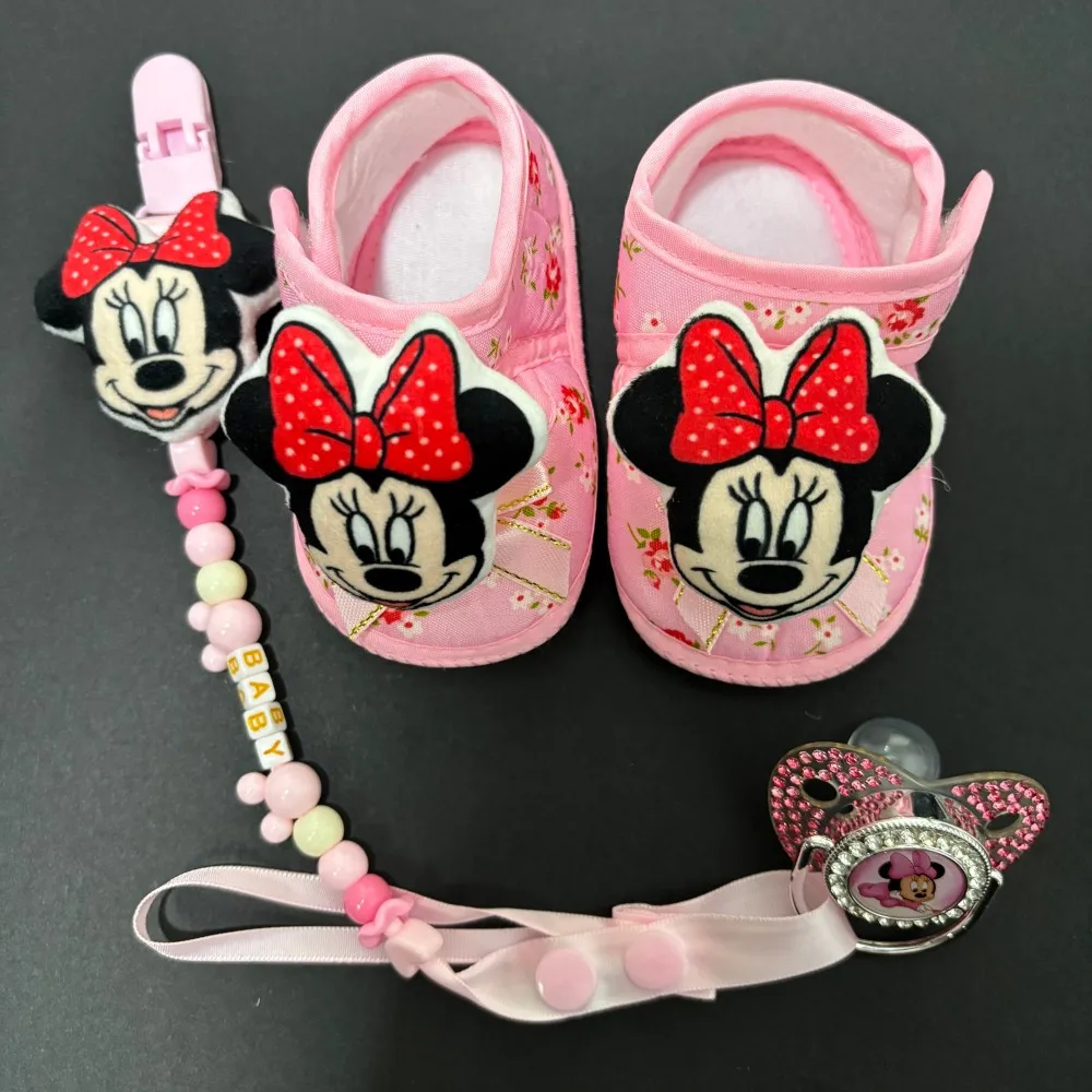 Safe Newborn Pacifier with Pacifier Holder Clip & Kawaii Bowknot Newborn shoes Food Grade Silicone Soother Anti-lost Design view 2