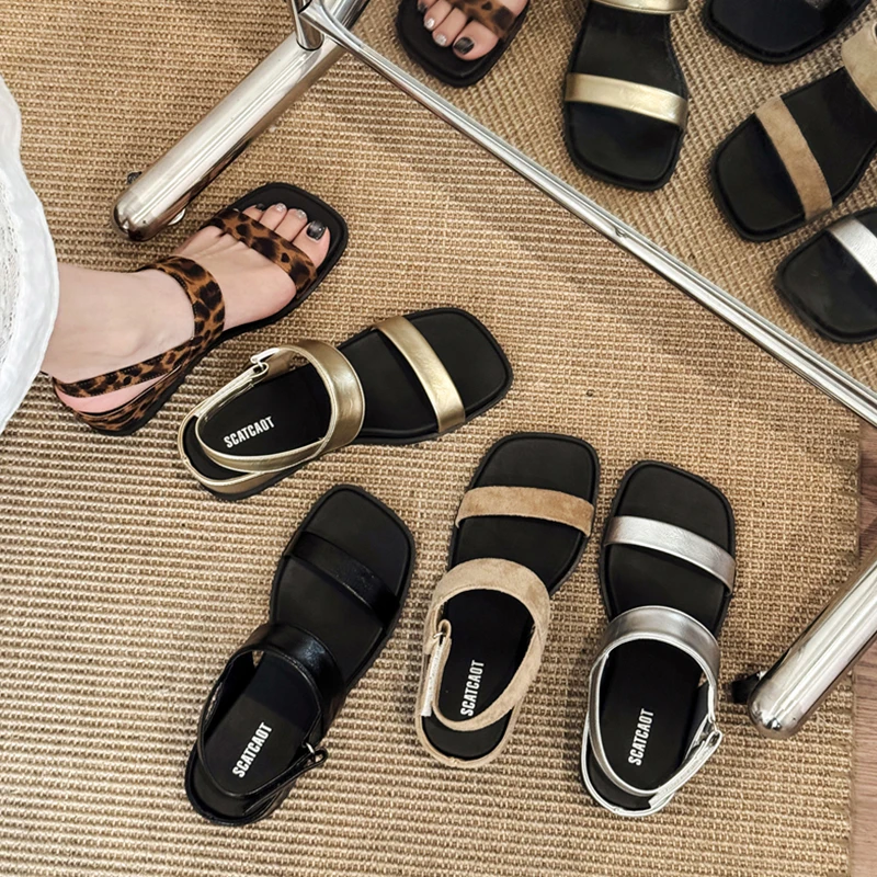 

Elevated Heel Open-Toe Sandals Women's Summer 2026 Fashionable Roman Style Slip-On Anti-Slip PU Lined Rubber Bottom Shoes