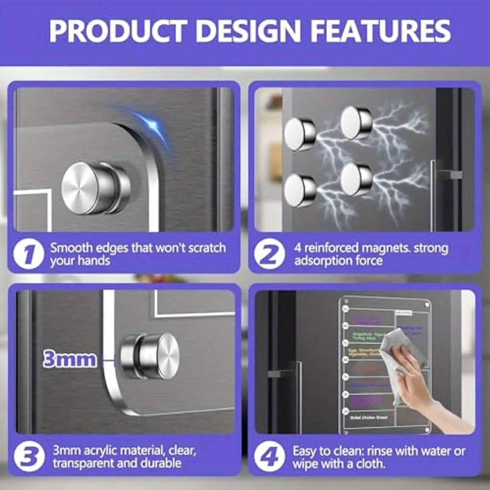 냉장고 용 아크릴 메모 보드 냉장고 주간 달력 8 개의 마커가있는 건조 지우기 보드 재사용 가능한 냉장고 계획 노트 보드