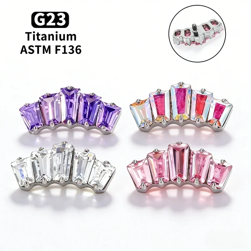 ASTM F136 Titan Quadratischer Kronen-Lippenpiercing-Ring 16G CZ Labret mit Innengewinde für Tragus, Helix, Knorpel, Nase, Ohrringe – Detail 2
