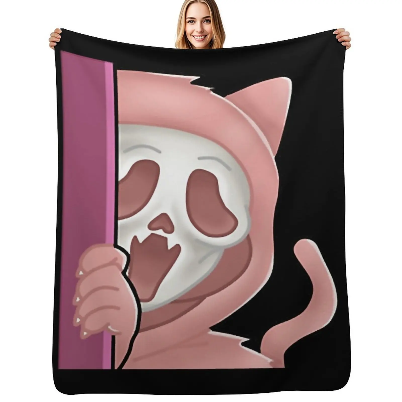 Kittenface (Pink) Throw Blanket Stylish Couch Blanket for Home Living Room