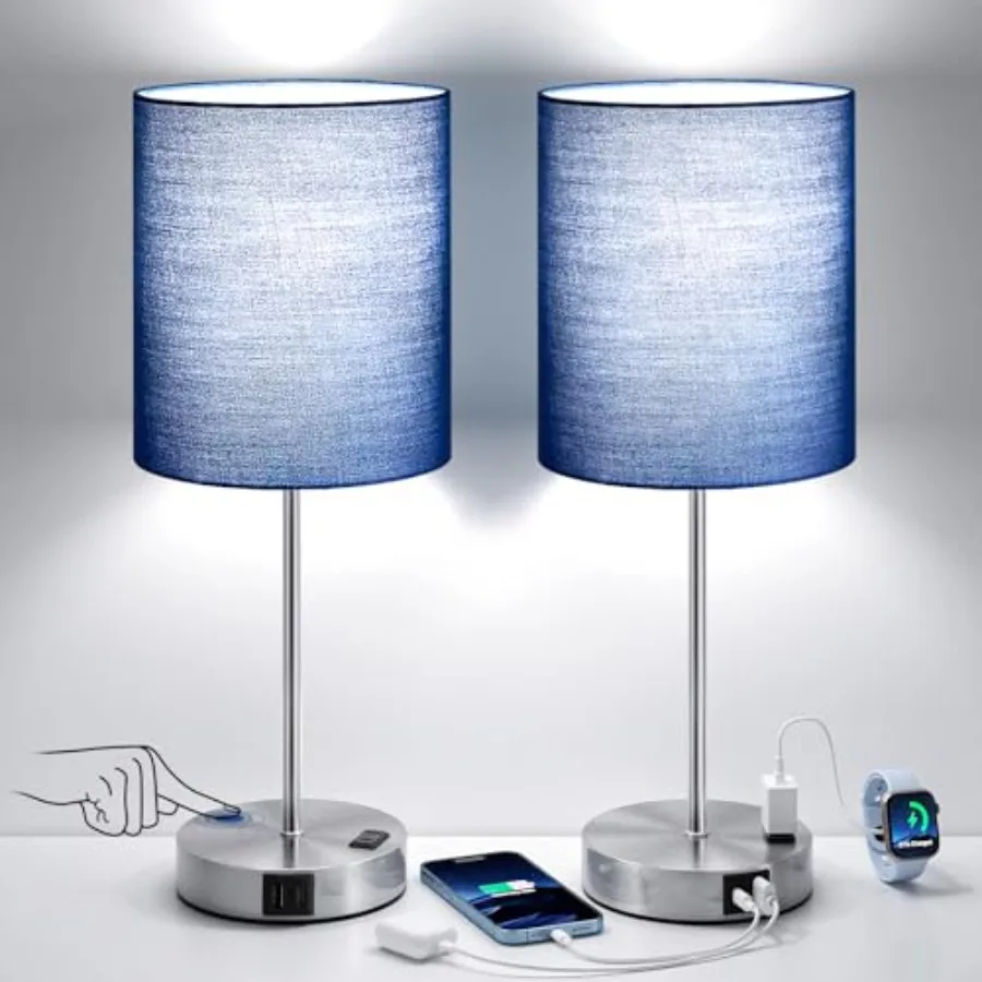 

Touch Lamps for Nightstand Set of 2 Bedside Table Lamp for Bedroom with Dual USB Ports and AC Outlet, 3-Way Dimmable Lamps for