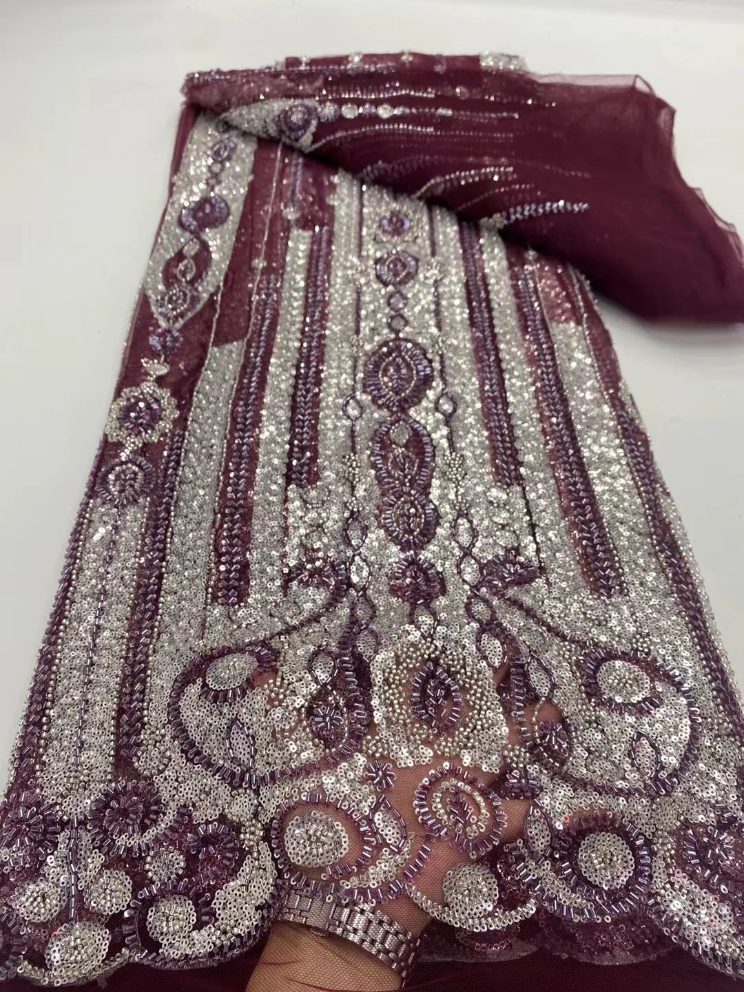 

African Lace Fabric 2025 High Quality Nigerian Lace Beaded Sequins French Net Fabric 5 Yards For Sewing Party Wedding Dresses