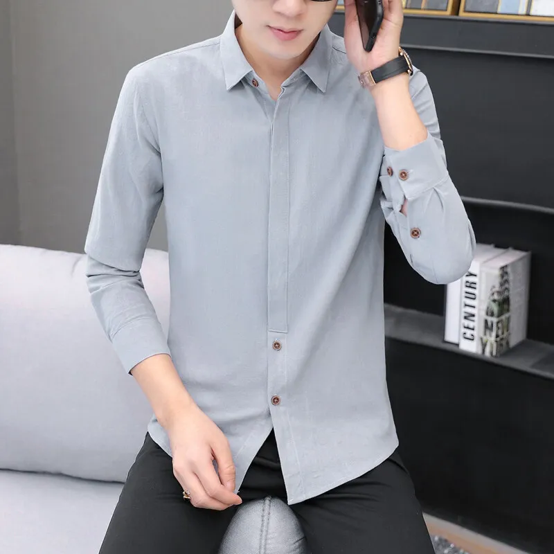 

Брендовые однотонные рубашки для мужчин, весна 2024, повседневная удобная рубашка с длинными рукавами, офисные рубашки, топы, мужская одежда