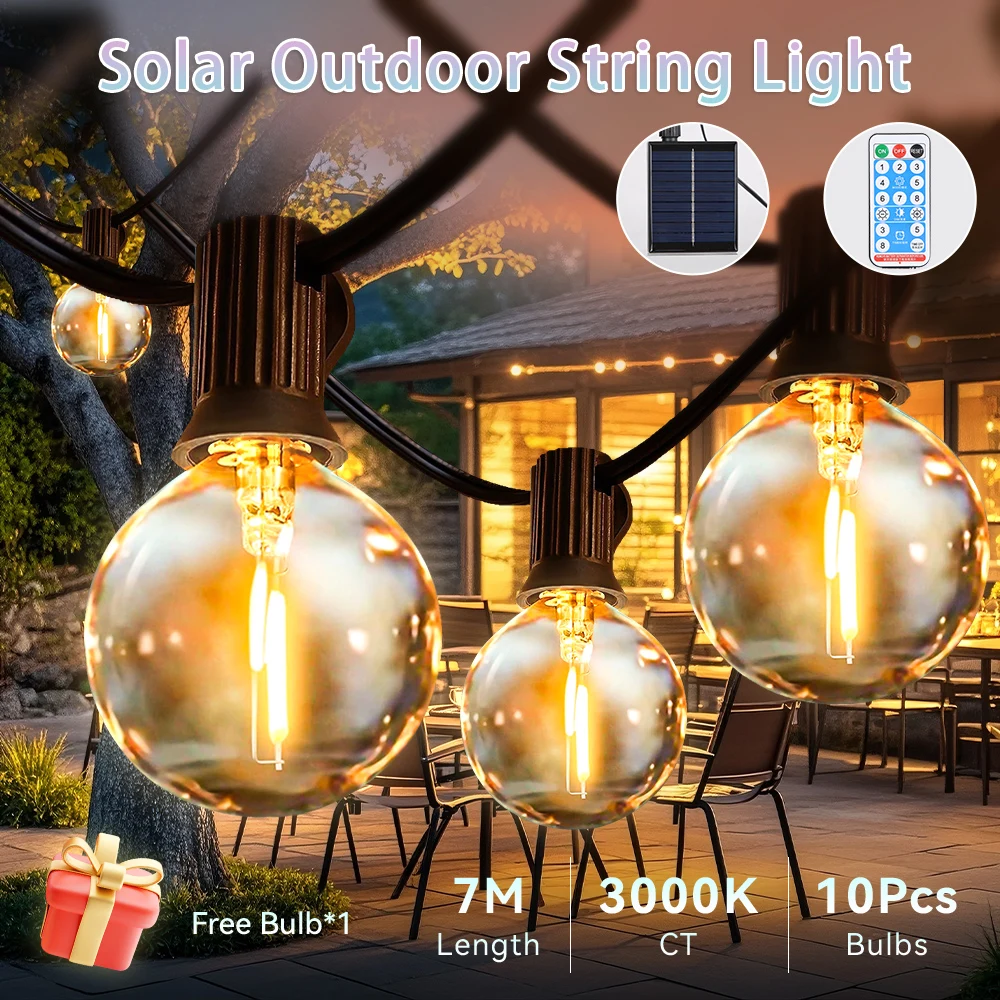 Outdoor LED Solar Light String Remote Control Garden String Lamp Waterproof Solar Lighting For Party Backyard Camping Tent Decor