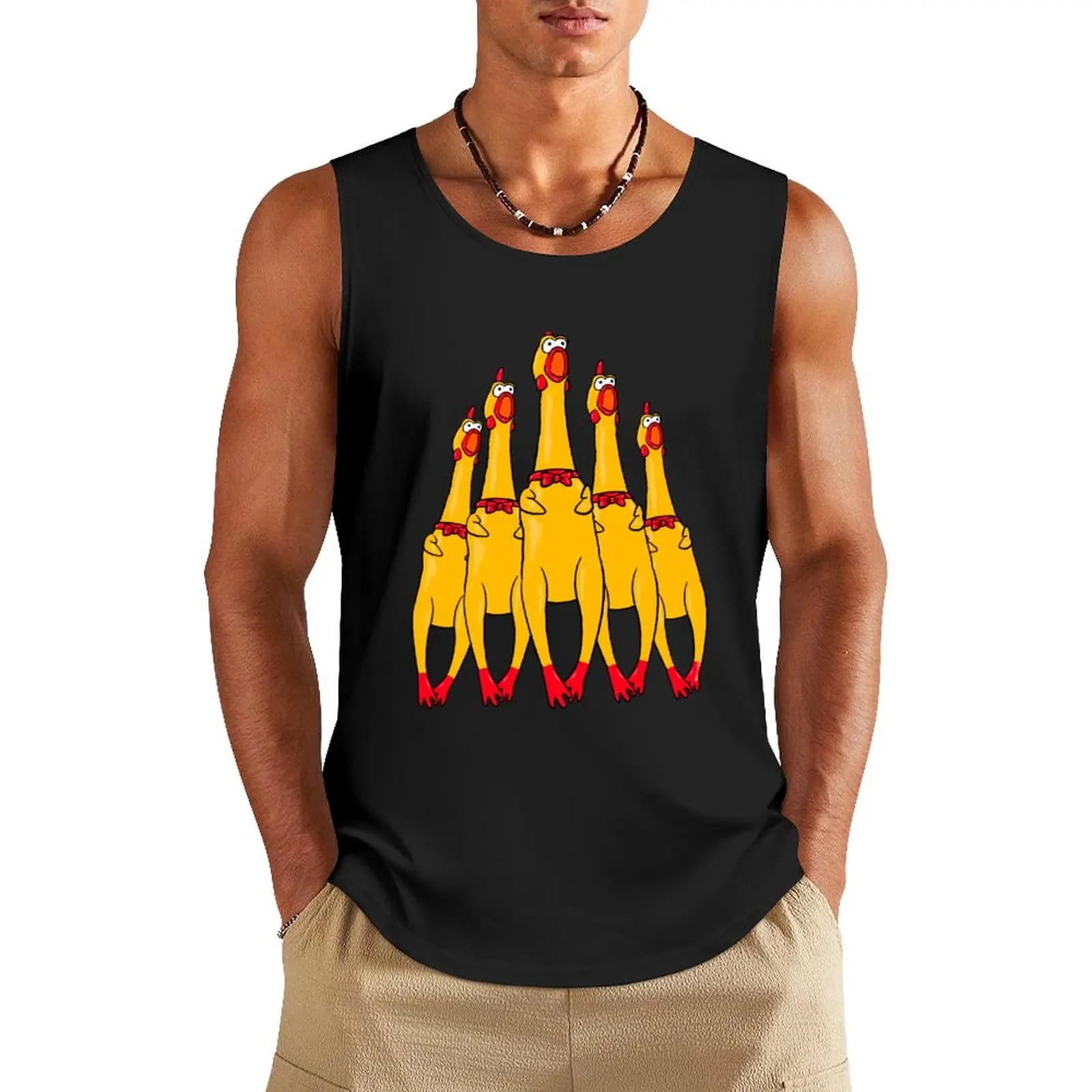 

Rubber Screaming Chicken Tank Top Men's summer clothes Short sleeve T-shirt men Vest for boy