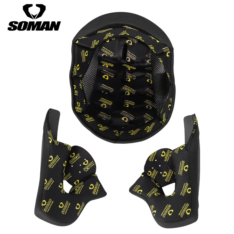 

Motorcycle Helmet Lining for SOMAN SM955-S/SM965/SMX8 Helmet Removable Washable Inner Pad Ear Protectors Lining Three-piece Set