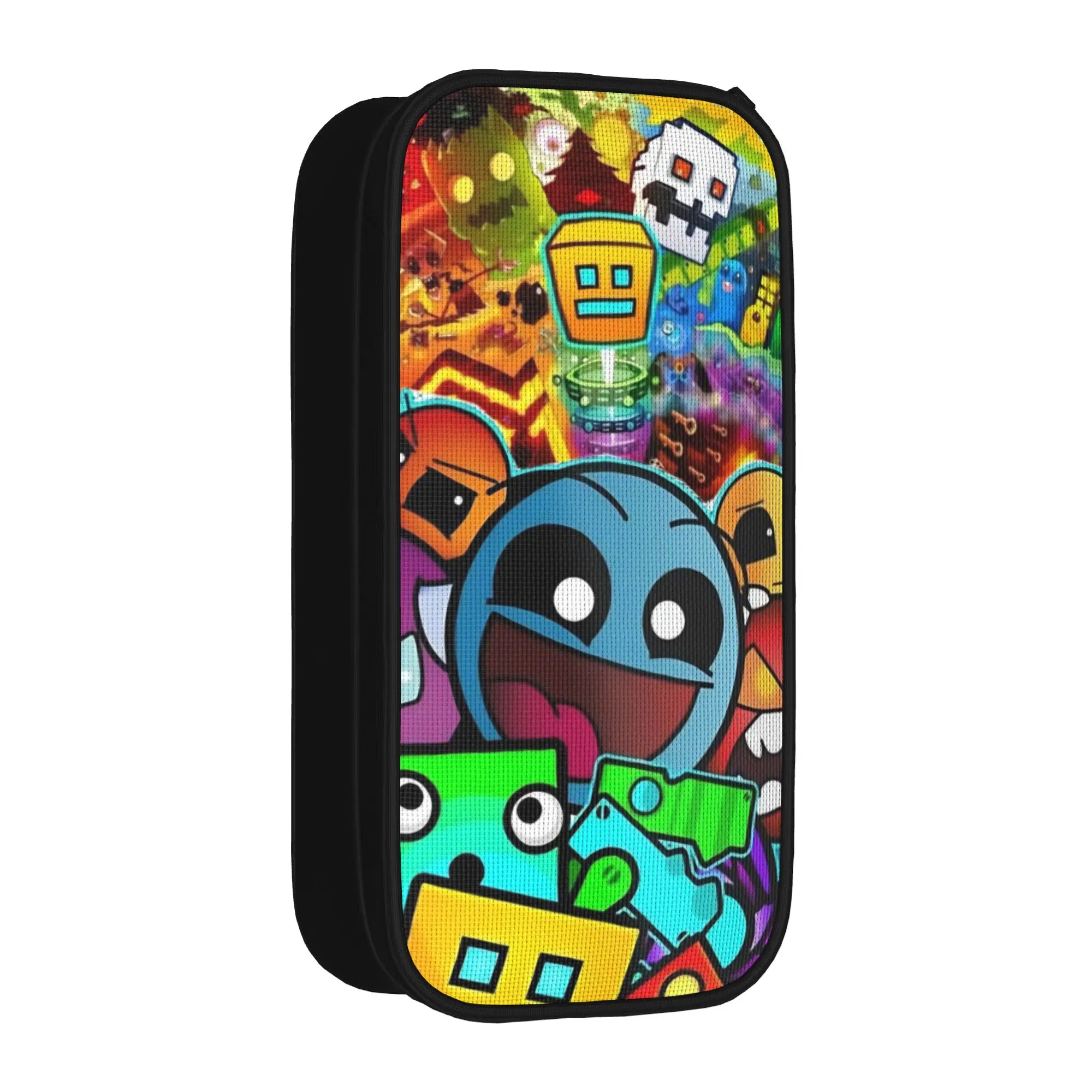 Geometry Icon Face Dashes Game Pencil Cases Lovely Cartoon Pen Holder Bag Student Big School Zipper Pencil Box Stationery