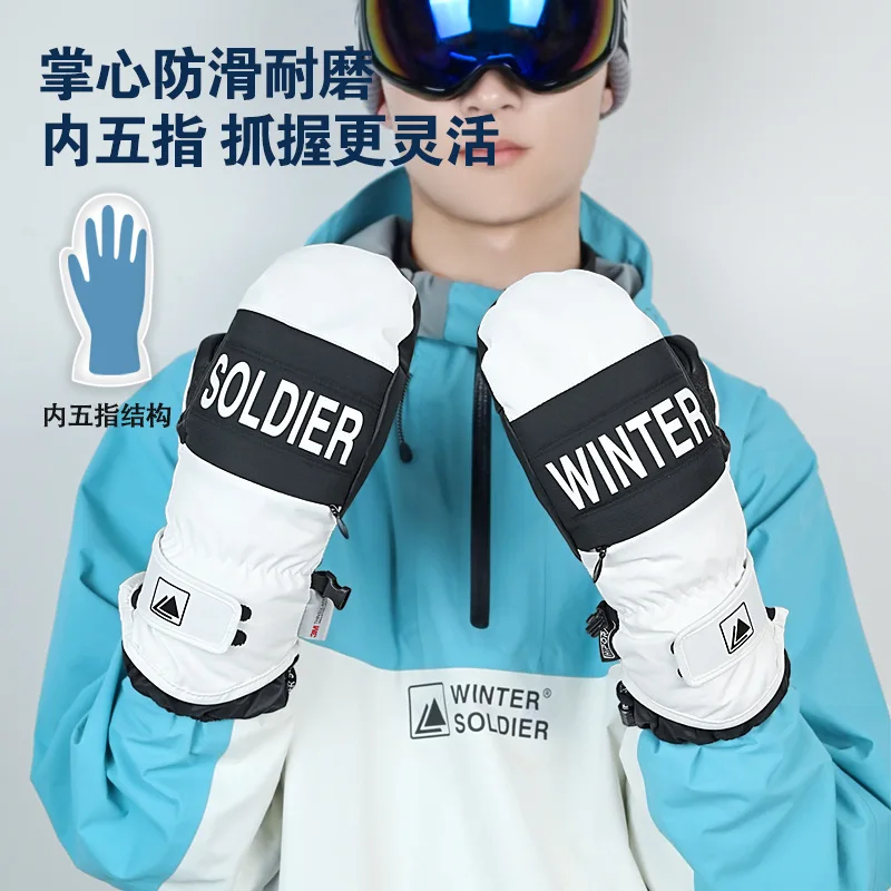 Winter Ski Gloves Built-In Wrist Guard Wear-Resistant Waterproof Windproof Warm for Running Hiking Snowboarding Snowmobiling