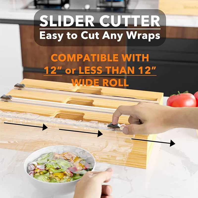 2/3 Layers Cling Wrap Food Dispenser With Cutter Bamboo Aluminum Foil/Wax Paper Dispensers Storage Box Kitchen Accessories