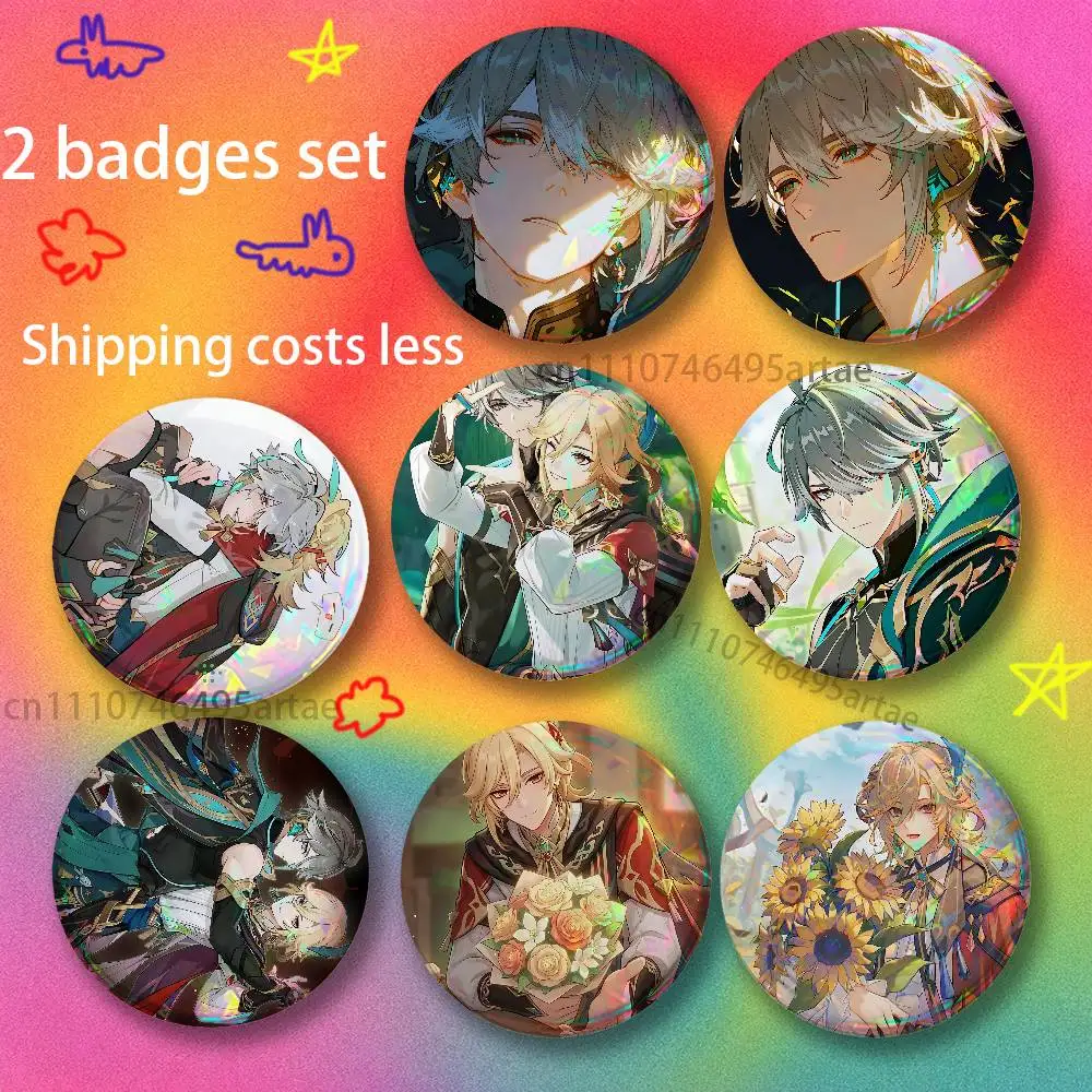 A-Alhaitham Kaveh Brooches for Backpack Accessories 25,32,44,58,75mm Round Enamel Pins 2-piece set Cartoon Anime Badge