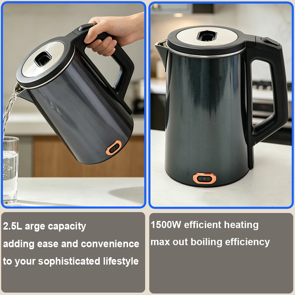2.5L Stainless Steel Electric Kettle Anti-scald Fast Boiling Water Heater Multi-scene Household Tea Kettle For Home Office Hotel