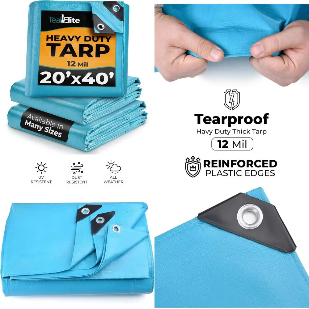 Сверхмощный водонепроницаемый синий брезент 20x40, толщиной 12 мил, устойчивый к ультрафиолетовому излучению и разрыву, с втулками для кемпинга, палаток, лодок, автофургонов, автомобилей и