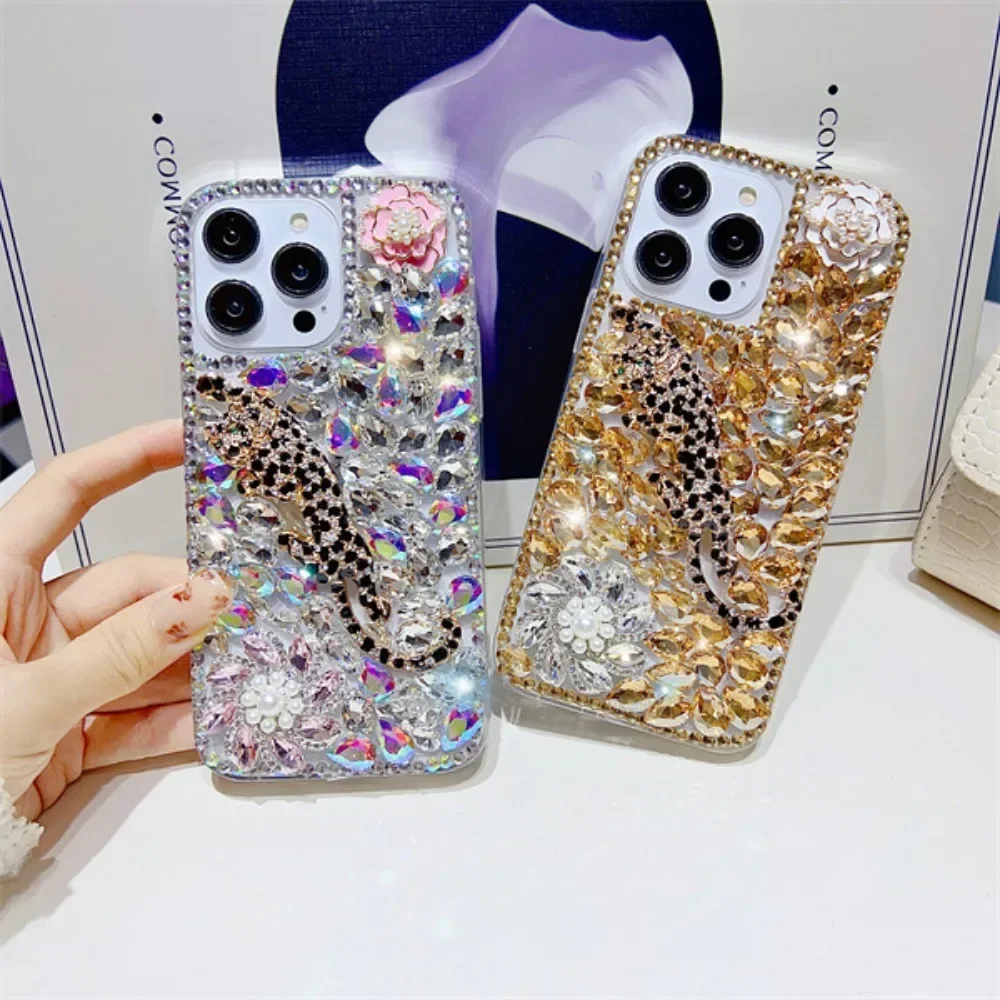 

Luxury Bling Diamond Male Leopard Rhinestone Case Capa For iphone 15Pro 14Plus 13 Mini 12 11Pro MAX XSMAX XR 7 8 PLUS Cover