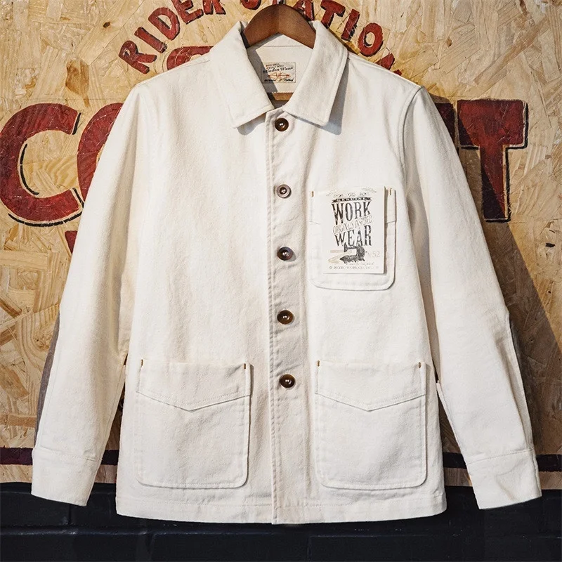 

Maden Retro Cottonseed ell Jaet with Flap Collar And Corduroy Patchwork Men's Autumn Outerwear Breathable Long Sve Coat