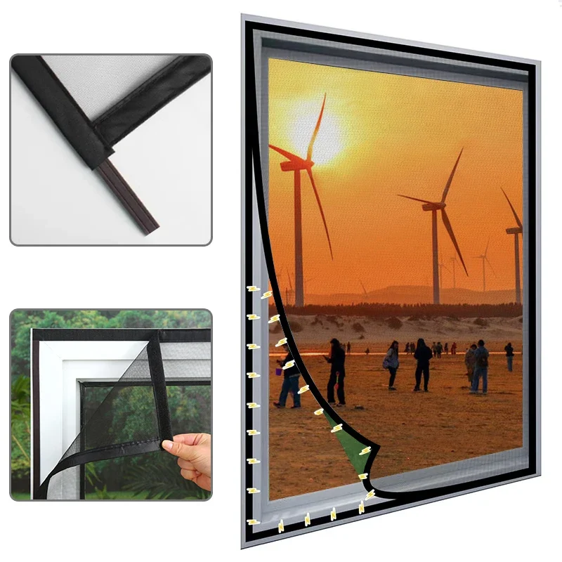 

Customizable Black Magnetic Mesh Window Screen, Mosquito Proof Mesh, Home Curtains, Simple Invisible Screen Window，mosquito net