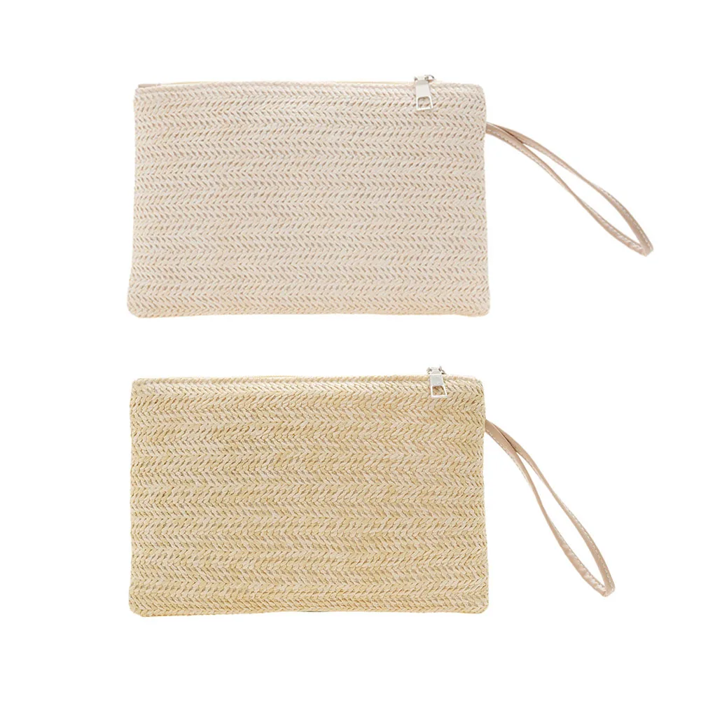 

Elegant Straw Handbag Clutch Summer Beach Bag Women Bohemian Style Beach Summer Woven Clutch Wristlet Bag Solid Color Purse