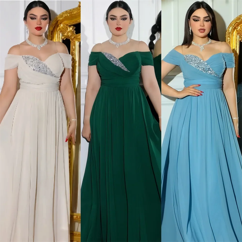 

Prom Gown Evening Dearin Off-the-shoulder A-line Floor Length Sequin Skirts Draped Bead Bespoke Occasion Dresses Saudi Arabia Fo