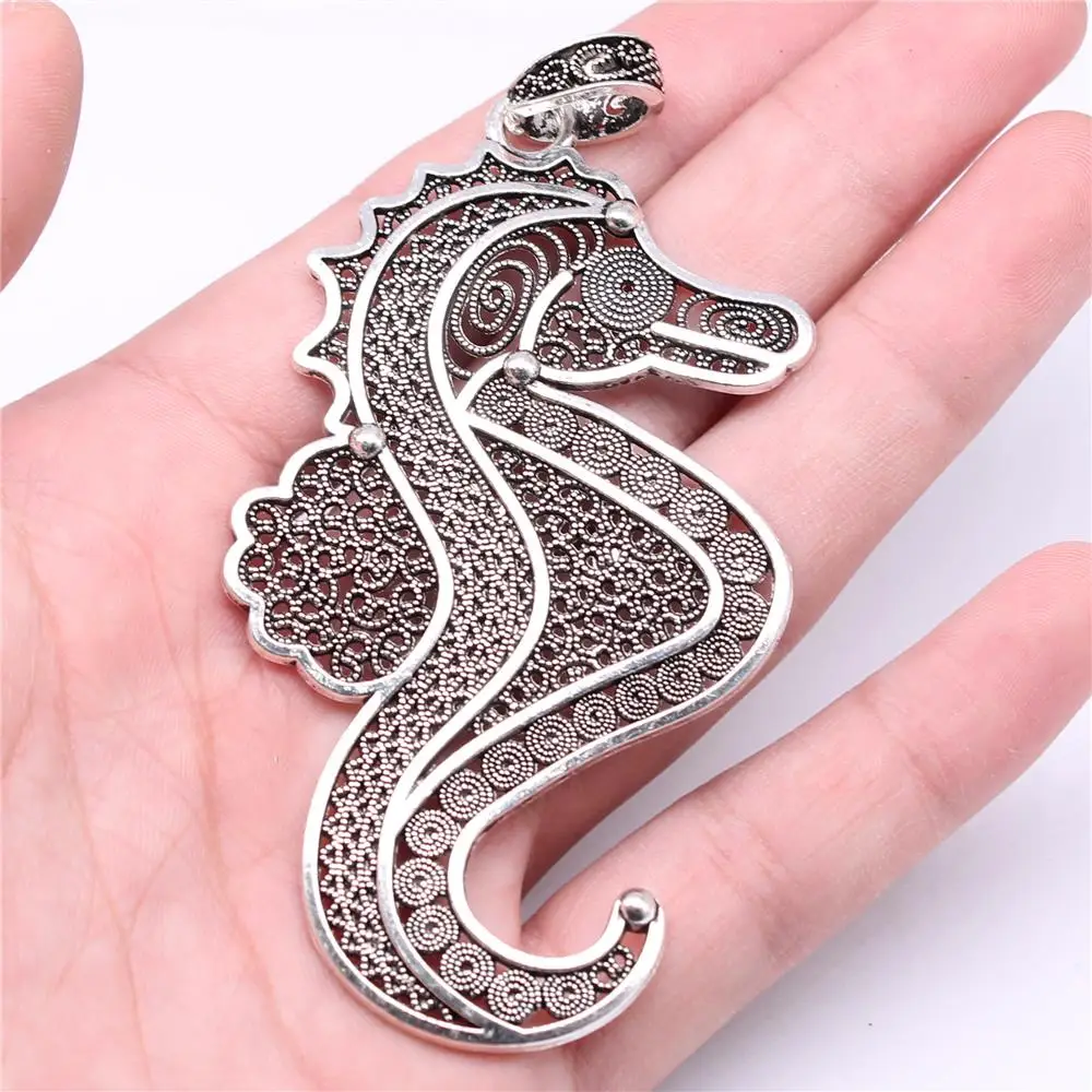 

Wholesale 10pcs/bag Charms Wholesale 94x48mm Seahorse Charms Wholesale DIY Jewelry Findings Antique Silver Color Alloy Charms