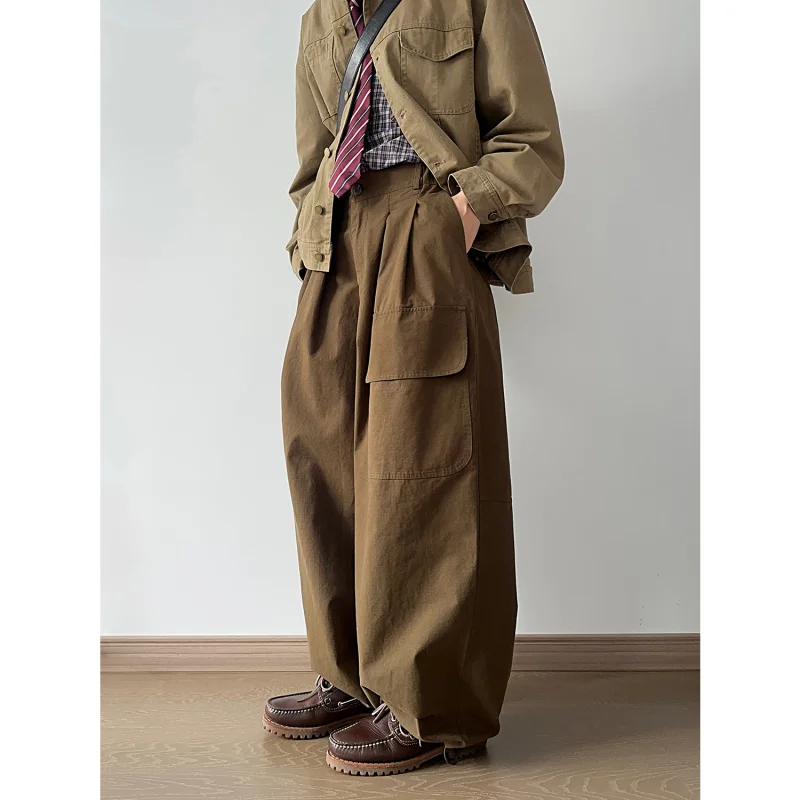 

Ретро-джинсы в японском стиле, свободные прямые брюки, повседневные хлопковые брюки, универсальные широкие длинные брюки