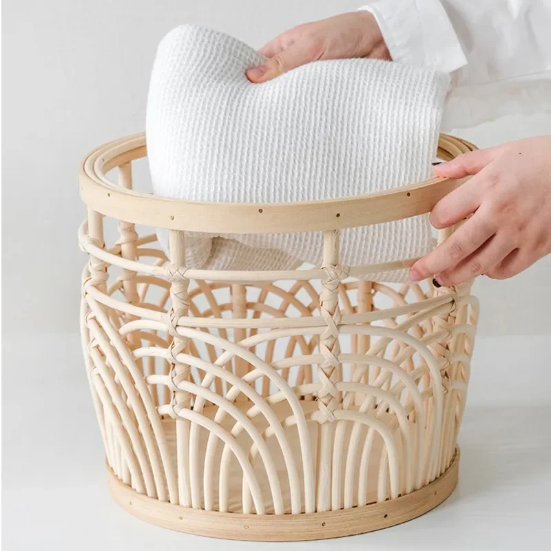 Artisan Handmade Rattan Woven Basket: Decorative Hollow Flower Plant Holder for Nordic Ins Style Household Sundries.