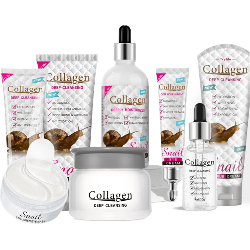 Disaar Snail Collagen Facial Care Kit Cleansing Repair Set Face Cleanser Face Serum Eye Cream Essence Brighten Skincare