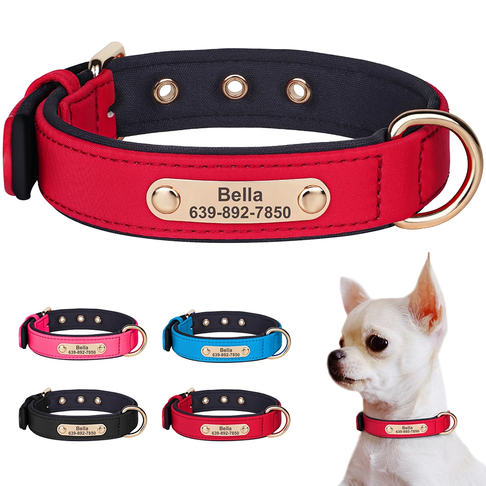 Waterproof Dog ID Collar Personalized Dog Name Breathable Padded Pet Collars with Engraved Tag Anti-lost for Small Large Dogs