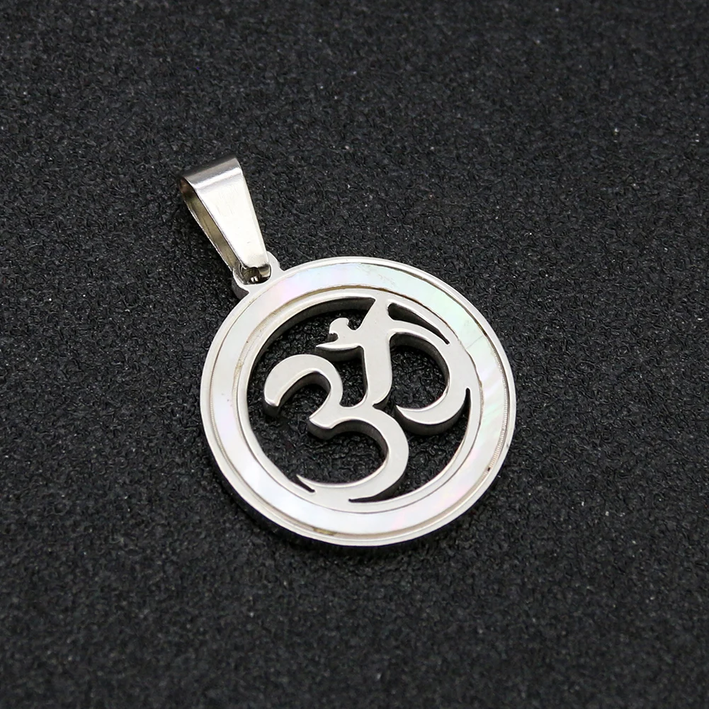 Titanium Steel Om Pendant Silver Color Hollow Sacred Sanskrit Mantra Charms Buddhism Amulet Necklace Woman Female Collar Jewelry