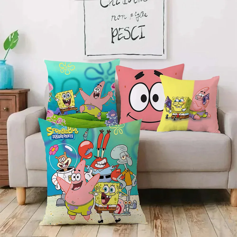 Cartoon Kissen bezüge Cartoon Sofa dekorative nach Hause doppelseitigen Druck kurze Plüsch niedlichen Kissen bezug S-S-Spongebobs