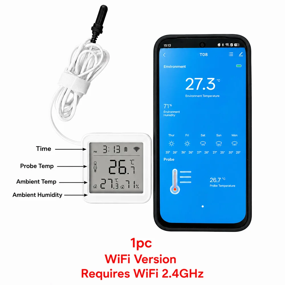 Externer Temperatur- und Feuchtigkeitssensor Tuya WiFi Zigbee Wasserdichte Sonde Thermometer Hygrometer für Pool und Aquarium Smart Life