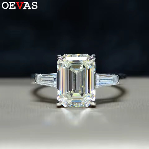 OEVAS 8*11mm 4.5ct Emerald Cut Moissanite Rings S925 Silver 18K gold plated For Women Lab Diamond Wedding Party Ring Gift