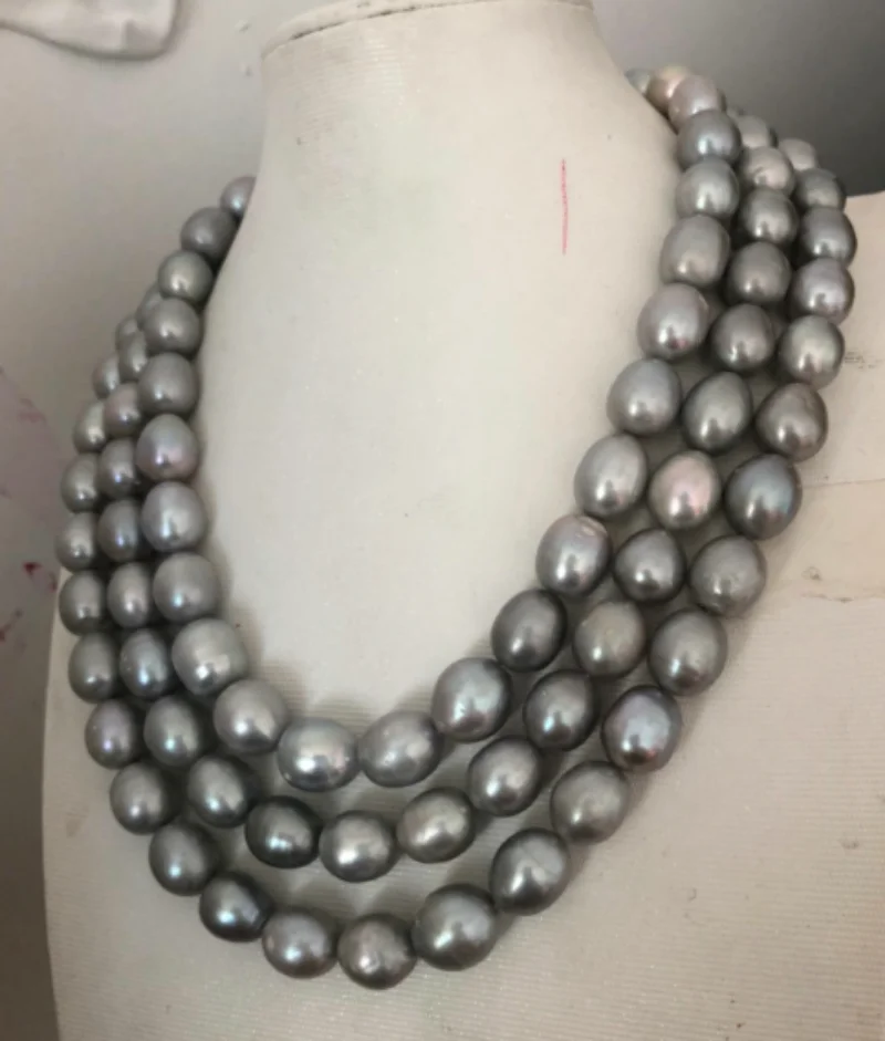 

elegant 10-13mm baroque south sea silver grey pearl necklace 48inch