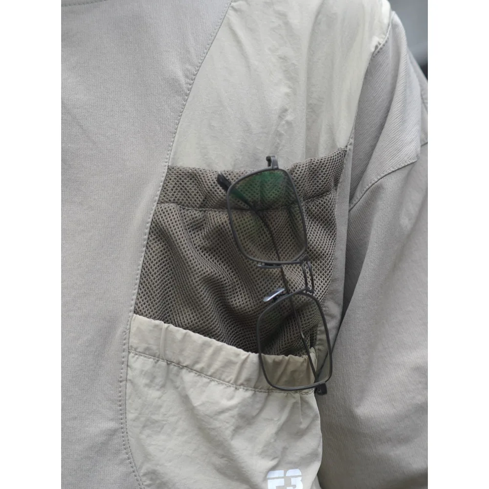 Outdoor Functional Quick Drying Pocket Round Neck Retro Japanese Cityboy Casual Men's Loose Long Sleeved T-shirt