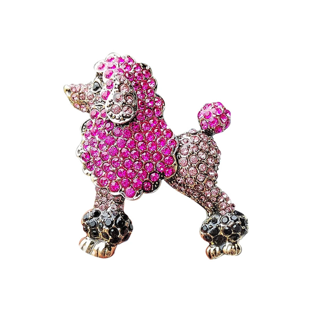 Sparkling Rhinestone Poodle Dog Brooches For Women 2-color Fashion Suit Cartoon Animal Party Casual Banquet Brooch Pins Gifts