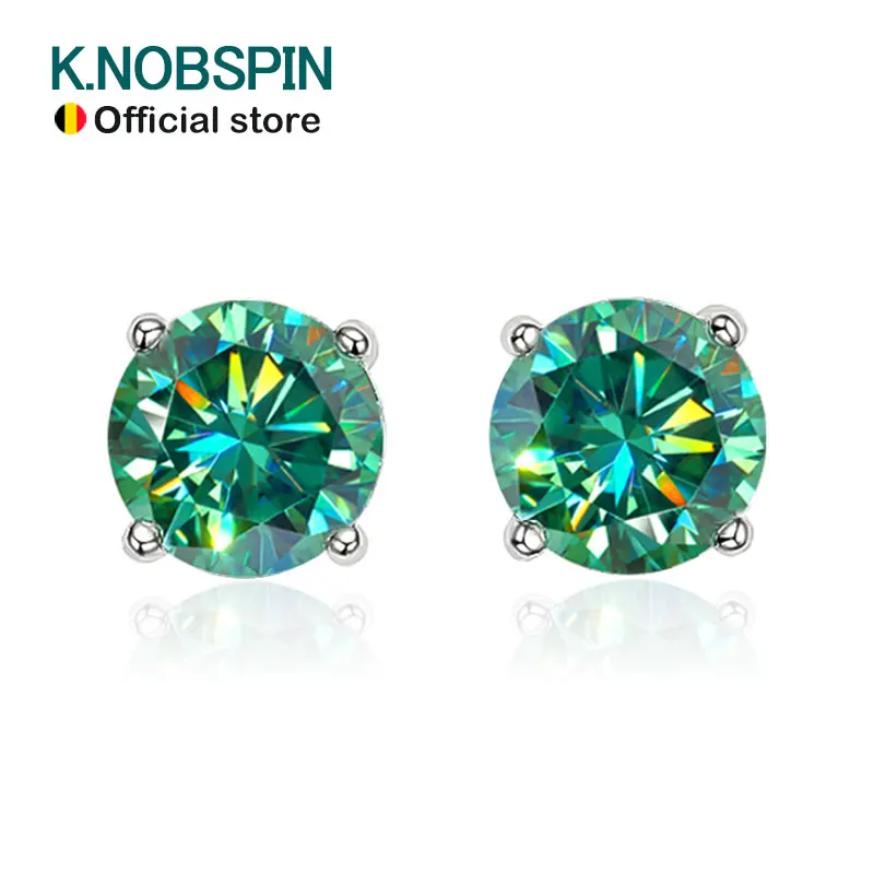 KNOBSPIN-pendientes de moissanita de Color D para hombre y mujer, de Plata de Ley S925 chapada en oro blanco de 18k, joyería fina brillante, Viene