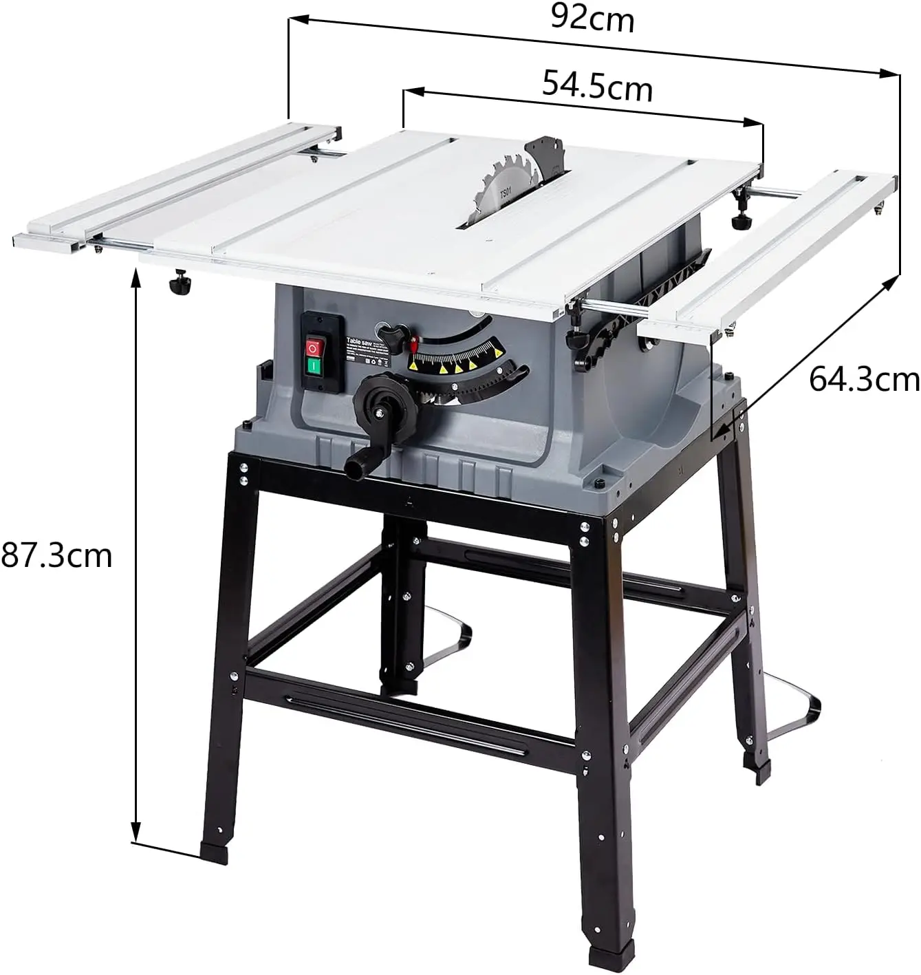 Table Saw 10 Inch 15A Multifunctional Jobside Table Saw with Stand & Push Stick 90° Cross Cut & 0-45° Bevel Cut