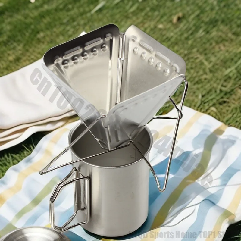 Camping portable stainless steel coffee drip rack, outdoor folding funnel filter cup, coffee stove, coffee grounds filter