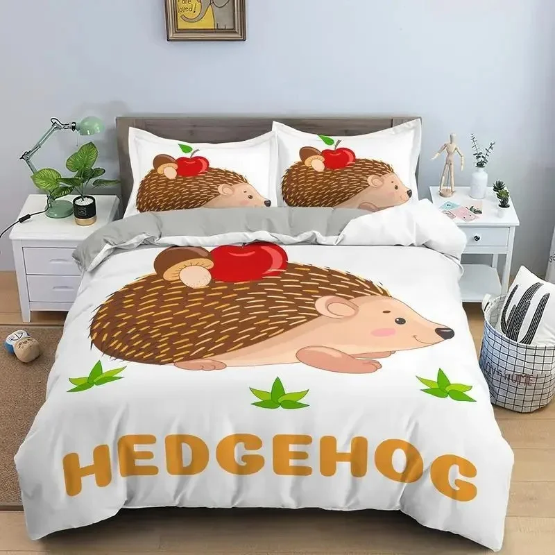 Juegos de cama con estampado 3D de erizo de dibujos animados, juego de suministros de cama exquisitos, funda nórdica, edredón, regalo de cumpleaños de lujo