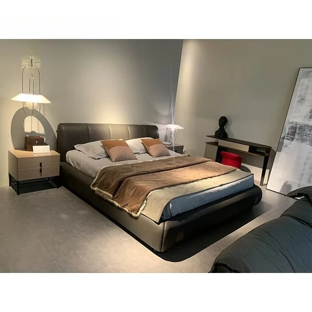 Cabecero de cuero de diseño moderno europeo de lujo, tamaño Queen, marco de cama tamaño King, camas para niños, juegos de dormitorio, muebles